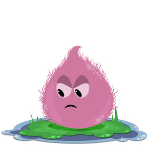 搞笑圆粉红色生气怪物在草地上