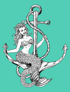 海洋符号与锚杆的美人鱼图片