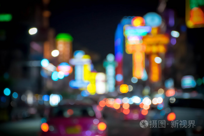 街灯在曼谷的唐人街，模糊的背景