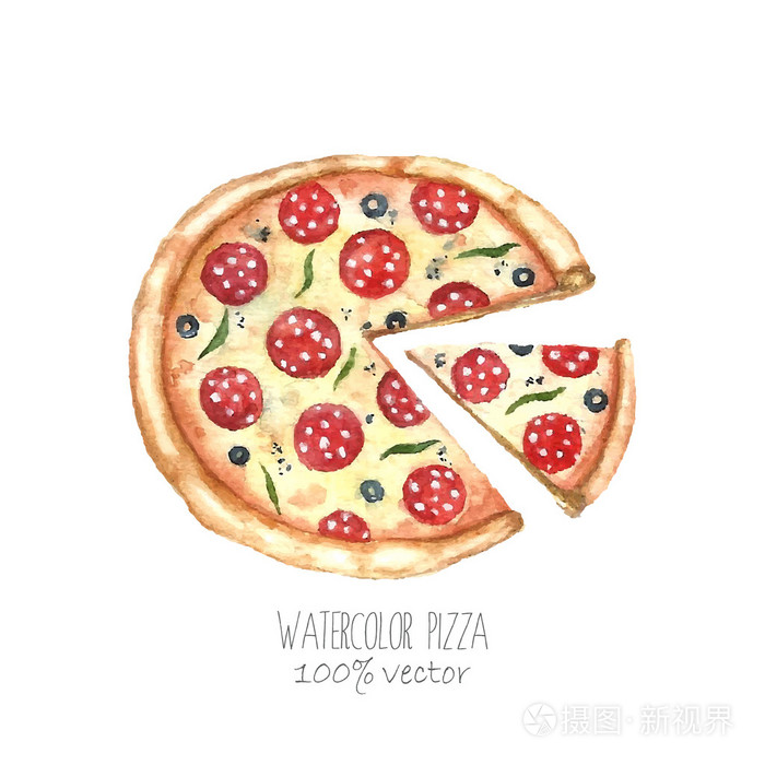 水彩披萨。