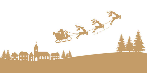 圣诞老人的雪橇驯鹿飞金剪影图片