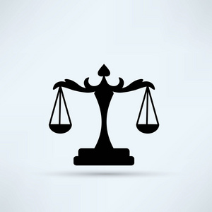 正义天平图标 法律平衡符号 平面设计中的天秤座 矢量图