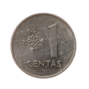 立陶宛孤立在白色背景的一分硬币。顶视图