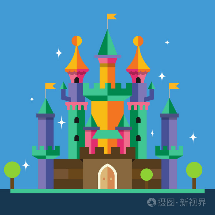 卡通城堡.矢量平面插画