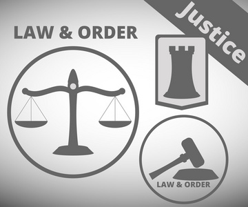 正义和法律的象征.天平司法木槌.在法庭的保护.矢量图照片