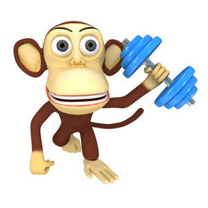 3d 有趣的猴子与蓝色哑铃