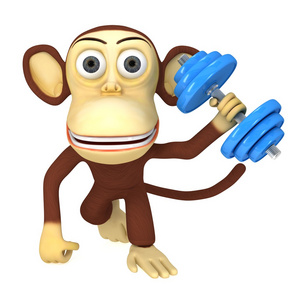 3d 有趣的猴子与蓝色哑铃