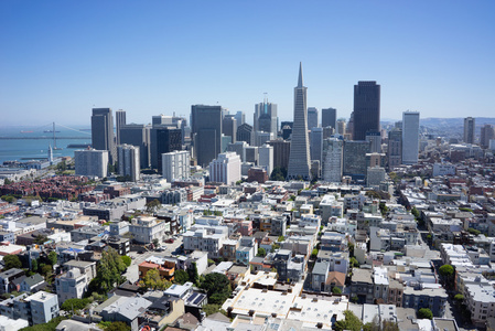 与 San Francisco 市容观点明确蓝蓝的天空，在夏天，加州