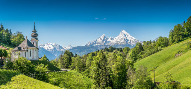 在巴伐利亚的阿尔卑斯山，Berchtesgadener 土地，德国田园山风景