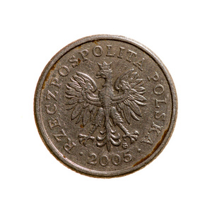 波兰硬币孤立在白色背景上的二十便士。返回页首
