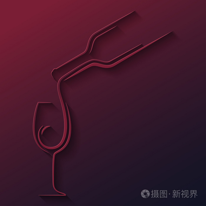 葡萄酒杯瓶剪纸矢量背景