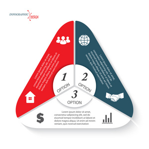 三角形分布图与三个选项矢量模板可以用于商业演示文稿