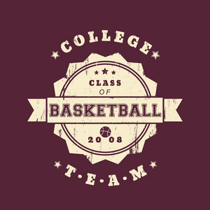 大学篮球队老式摇滚 t 恤设计 标志
