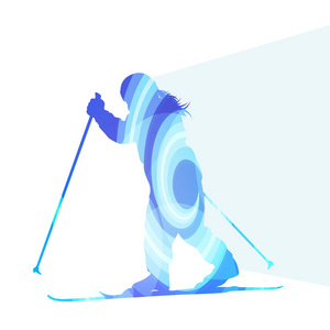活动儿童滑雪剪影插图矢量背景彩色
