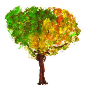 抽象绘画的秋树涂上丙烯酸涂料