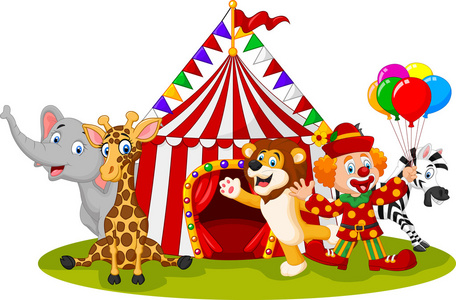 卡通快乐动物马戏团和小丑图片