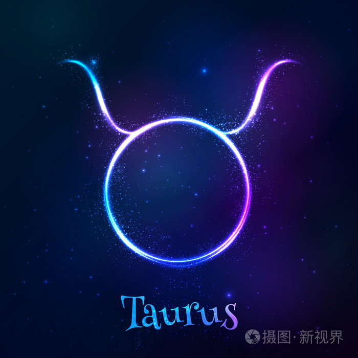 蓝色闪耀宇宙霓虹灯星座金牛座符号
