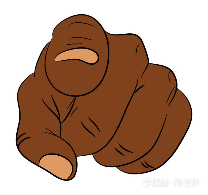 卡通黑色人,黑人人类的手势指着你的形象.孤立在白色背景上的矢量图