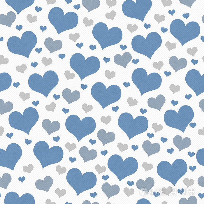 蓝色,白色和灰色的心砖图案重复背景