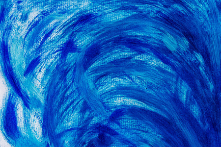 丙烯颜料背景的蓝色色调。抽象的波浪和海