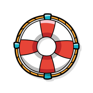 卡通涂鸦救生圈夏日海涂鸦救生圈,字海和贝壳,无缝图案蓝色溺水的商人