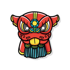 中国新年舞龙和舞狮头涂鸦照片