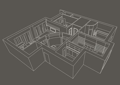 线性的建筑草图平面 3d 灰色背景