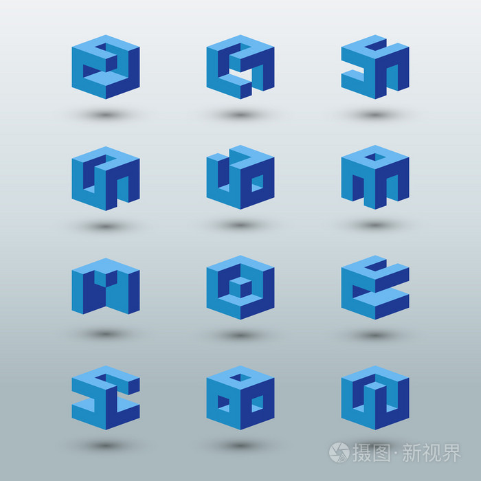 抽象的徽标模板一组立方形状