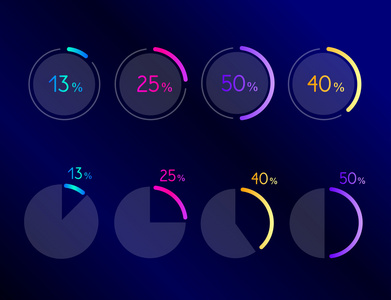 独家暗蓝色商务圈饼图，图表。线路的设计。信息图表