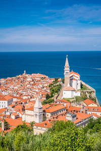 美丽 Piran，斯洛文尼亚的全景