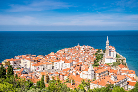 美丽 Piran，斯洛文尼亚的全景