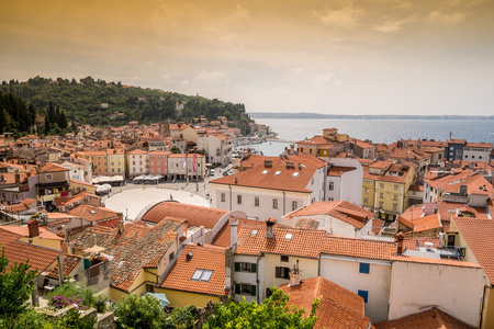 美丽 Piran，斯洛文尼亚的全景