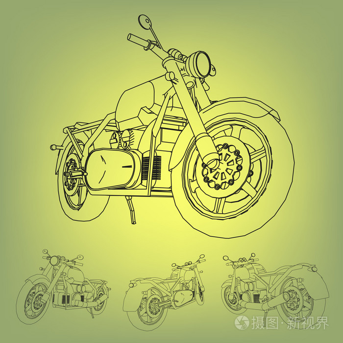 插画 公路自行车.摩托车在轮廓线.一辆摩托车的剪影.摩托车的轮廓.