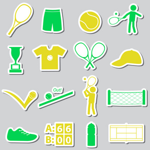 网球运动主题彩色贴纸设置 eps10