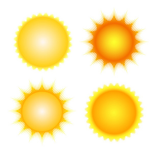 太阳图标设置矢量橙色和黄色太阳的符号