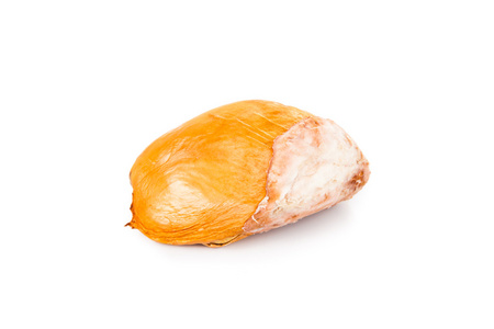 孤立在白色的大, 矮矮胖胖,圆,和硬的榴莲果籽照片