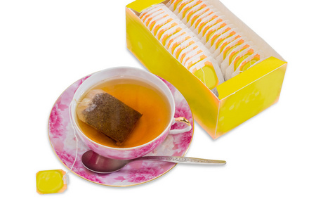 一杯茶匙茶碟，茶袋