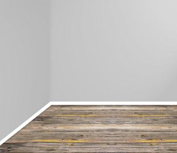 空荡荡的房间角落与木地板和灰色的墙