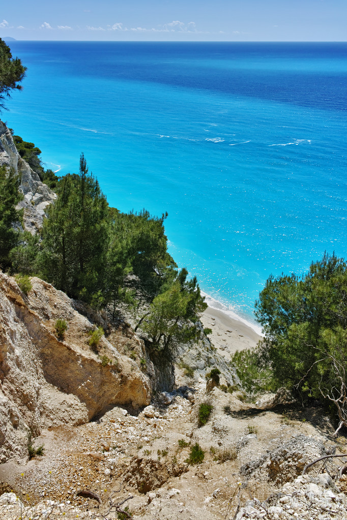 蓝色搜索海滩,莱夫卡达,爱奥尼亚群岛的水域