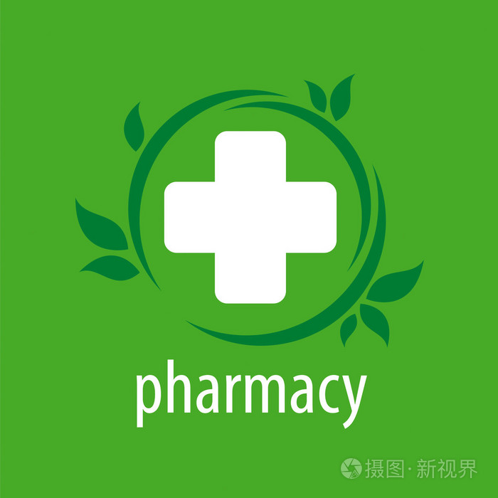 药店在绿色背景上的矢量标志