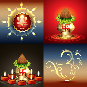 与Ganesha勋爵的Diwali背景向量集