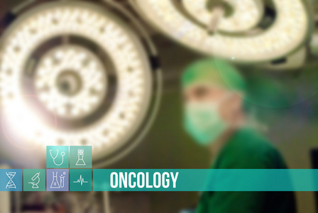 肿瘤医学概念图像与图标和背景上的医生
