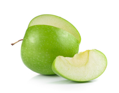 在白色背景上的绿色苹果
