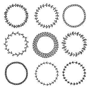 老式的花环手绘，圆环框架。矢量图
