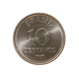 5 分硬币巴西孤立在白色背景上。顶尖 v