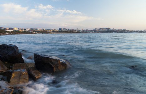 在日落海