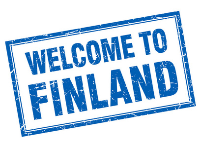 芬兰蓝色方形 grunge 欢迎孤立的邮票