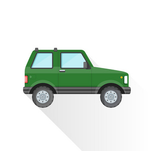 矢量平绿色越野 suv 车的身体风格的插图 ico