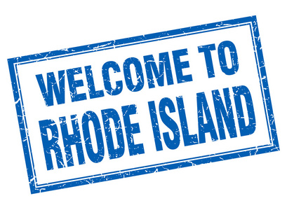 罗德岛蓝色方形 grunge 欢迎孤立的邮票