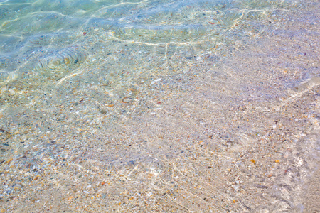 背景与鹅卵石和沙子在水下在地中海海岸